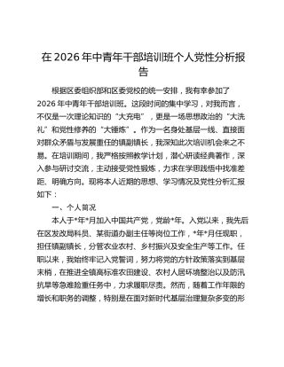 在2026年中青年干部培训班个人党性分析报告