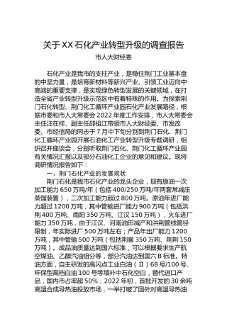 关于XX石化产业转型升级的调查报告