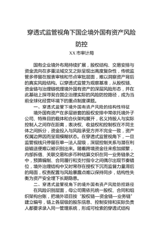 穿透式监管视角下国企境外国有资产风险防控