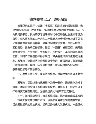 乡镇党委书记五年述职报告（换届以来五年工作总结）