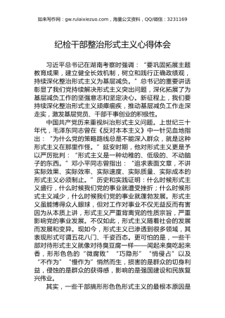 纪检干部整治形式主义心得体会