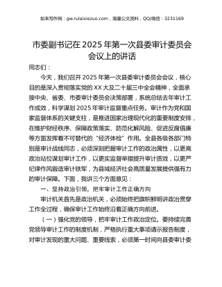 市委副书记在2025年第一次县委审计委员会会议上的讲话