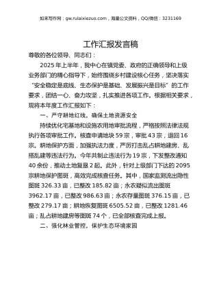 工作汇报发言稿