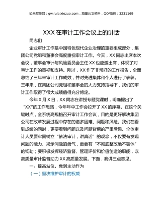 XXX在审计工作会议上的讲话