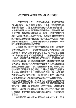 稳妥建立轻微犯罪记录封存制度