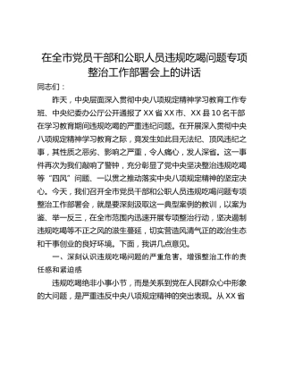 在全市党员干部和公职人员违规吃喝问题专项整治工作部署会上的讲话