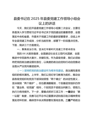 县委书记在2025年县委党建工作领导小组会议上的讲话