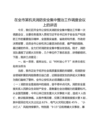 在全市某机关消防安全集中整治工作调度会议上的讲话