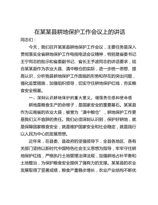 在某某县耕地保护工作会议上的讲话
