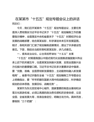 在某某市“十五五”规划专题会议上的讲话