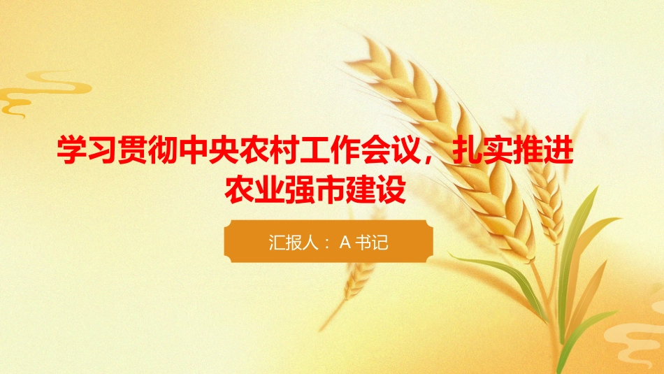 党课PPT：学习贯彻中央农村工作会议，扎实推进农业强市建设_第1页