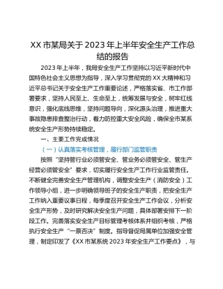 XX市某局关于2023年上半年安全生产工作总结的报告