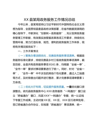 XX县某局政务服务工作情况总结