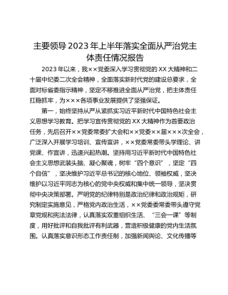 主要领导2023年上半年落实全面从严治党主体责任情况报告