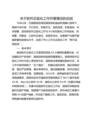 关于软件正版化工作开展情况的总结