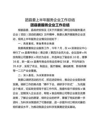 团县委上半年服务企业工作总结