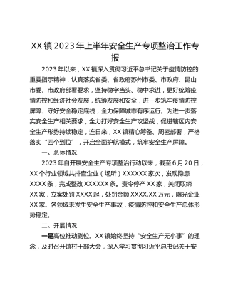 XX镇2023年上半年安全生产专项整治工作专报