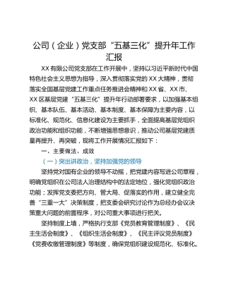 公司（企业）党支部“五基三化”提升年工作汇报