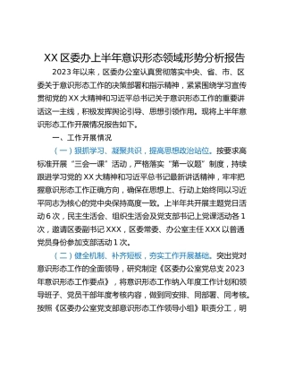 XX区委办上半年意识形态领域形势分析报告