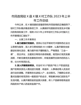 市民政局驻X县X镇X村工作队2023年上半年工作总结