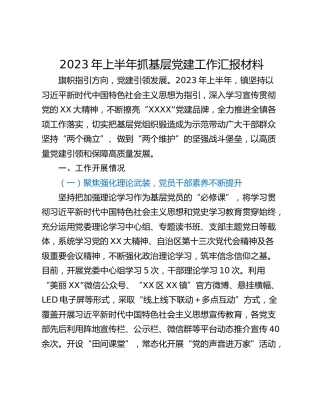 2023年上半年抓基层党建工作汇报材料