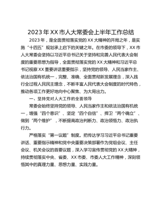 2023年XX市人大常委会上半年工作总结