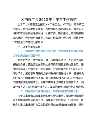 X市总工会2023年上半年工作总结
