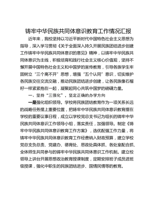 铸牢中华民族共同体意识教育工作情况汇报