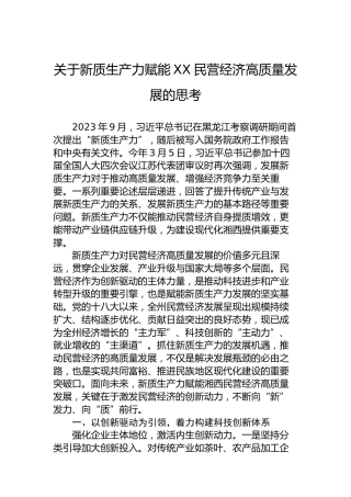 关于新质生产力赋能XX民营经济高质量发展的思考
