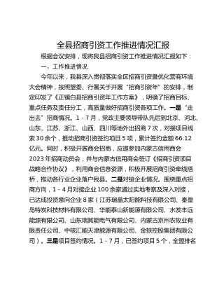 全县招商引资工作推进情况汇报