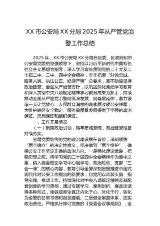 XX市公安局XX分局2025年从严管党治警工作总结
