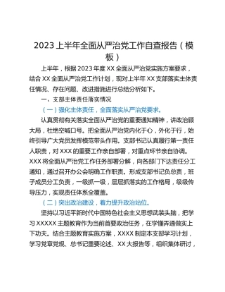 2023上半年全面从严治党工作自查报告（模板）