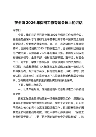 在全镇2026年保密工作专题会议上的讲话(2)