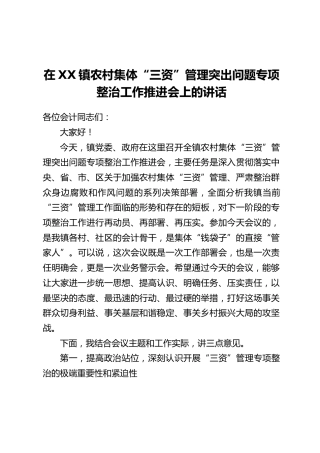 在XX镇农村集体“三资”管理突出问题专项整治工作推进会上的讲话(2)