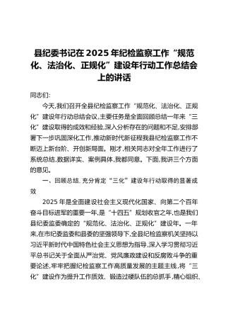 县纪委书记在2025年纪检监察工作“规范化、法治化、正规化”建设年行动工作总结会上的讲话(2)