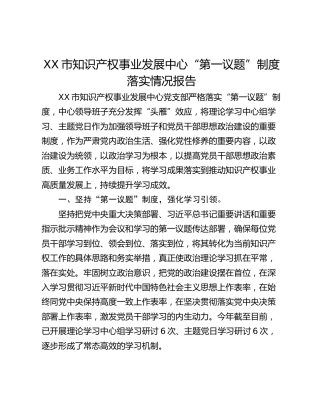 XX市知识产权事业发展中心“第一议题”制度落实情况报告