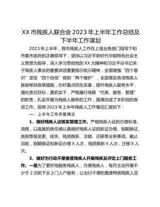 XX市残疾人联合会2023年上半年工作总结及下半年工作谋划