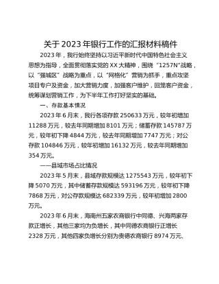 关于2023年银行工作的汇报材料稿件