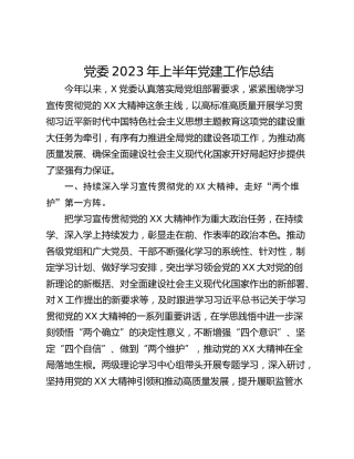 党委2023年上半年党建工作总结
