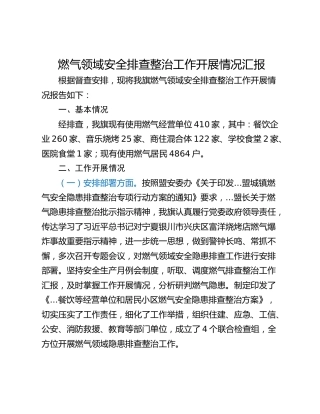 燃气领域安全排查整治工作开展情况汇报
