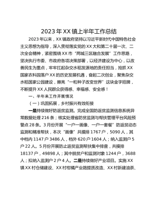 2023年XX镇上半年工作总结