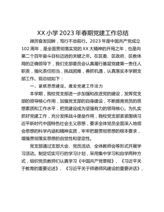 XX小学2023年春期党建工作总结