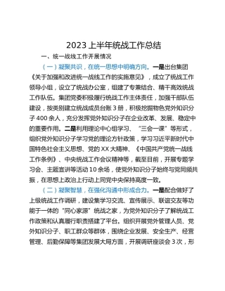 2023上半年统战工作总结