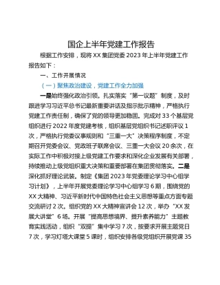 国企上半年党建工作报告