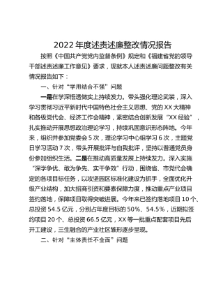 2022年度述责述廉整改情况报告