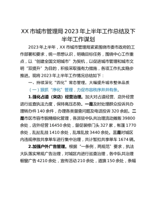 XX市城市管理局2023年上半年工作总结及下半年工作谋划