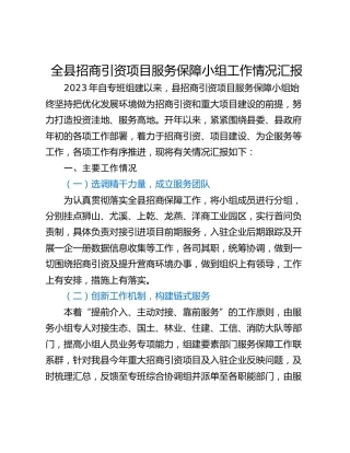 全县招商引资项目服务保障小组工作情况汇报