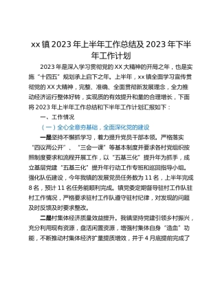 xx镇2023年上半年工作总结及2023年下半年工作计划
