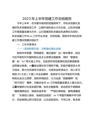 2023年上半年党建工作总结报告