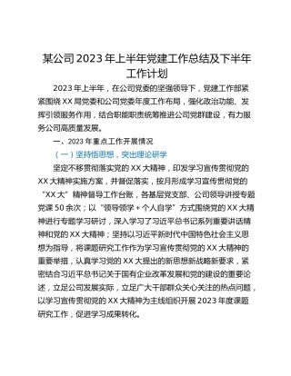 某公司2023年上半年党建工作总结及下半年工作计划
